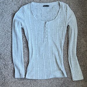 SHEIN Gray Ribbed Long Sleeve Tee